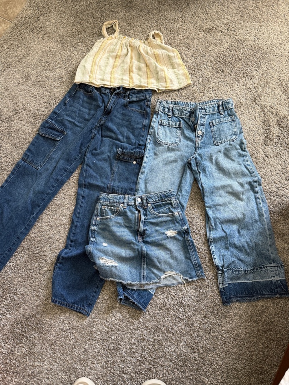 Mixed Denim Bottoms & Yellow Stripe Crop Top Bundle